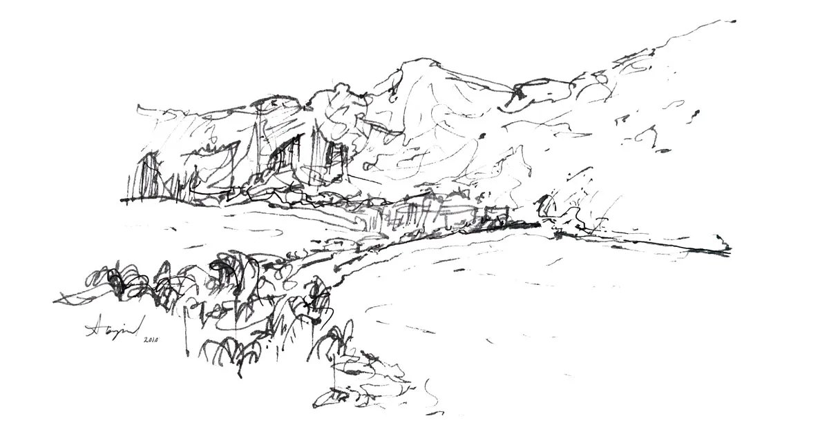 Ink sketch of a mountain range in Brazil