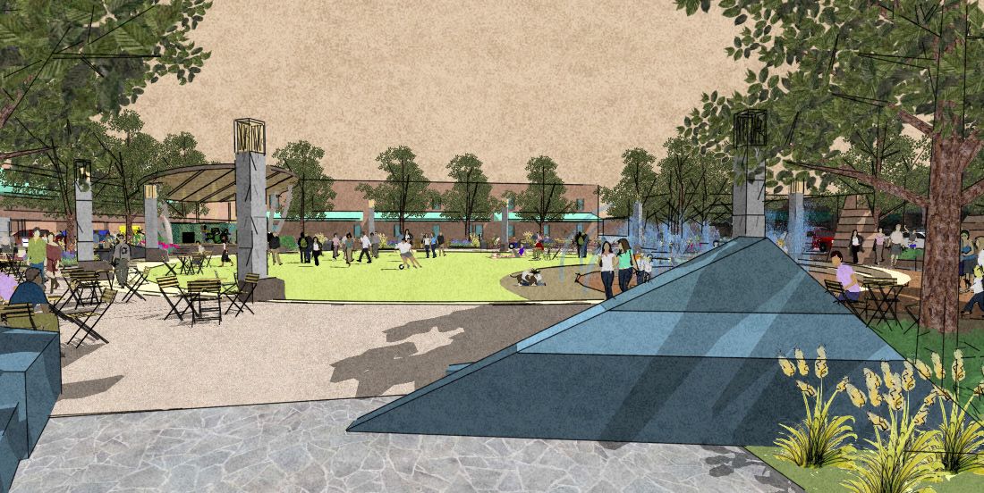 The SketchUp model: fountain and lawn