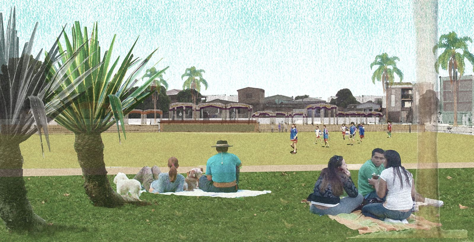 The community hub around the soccer field