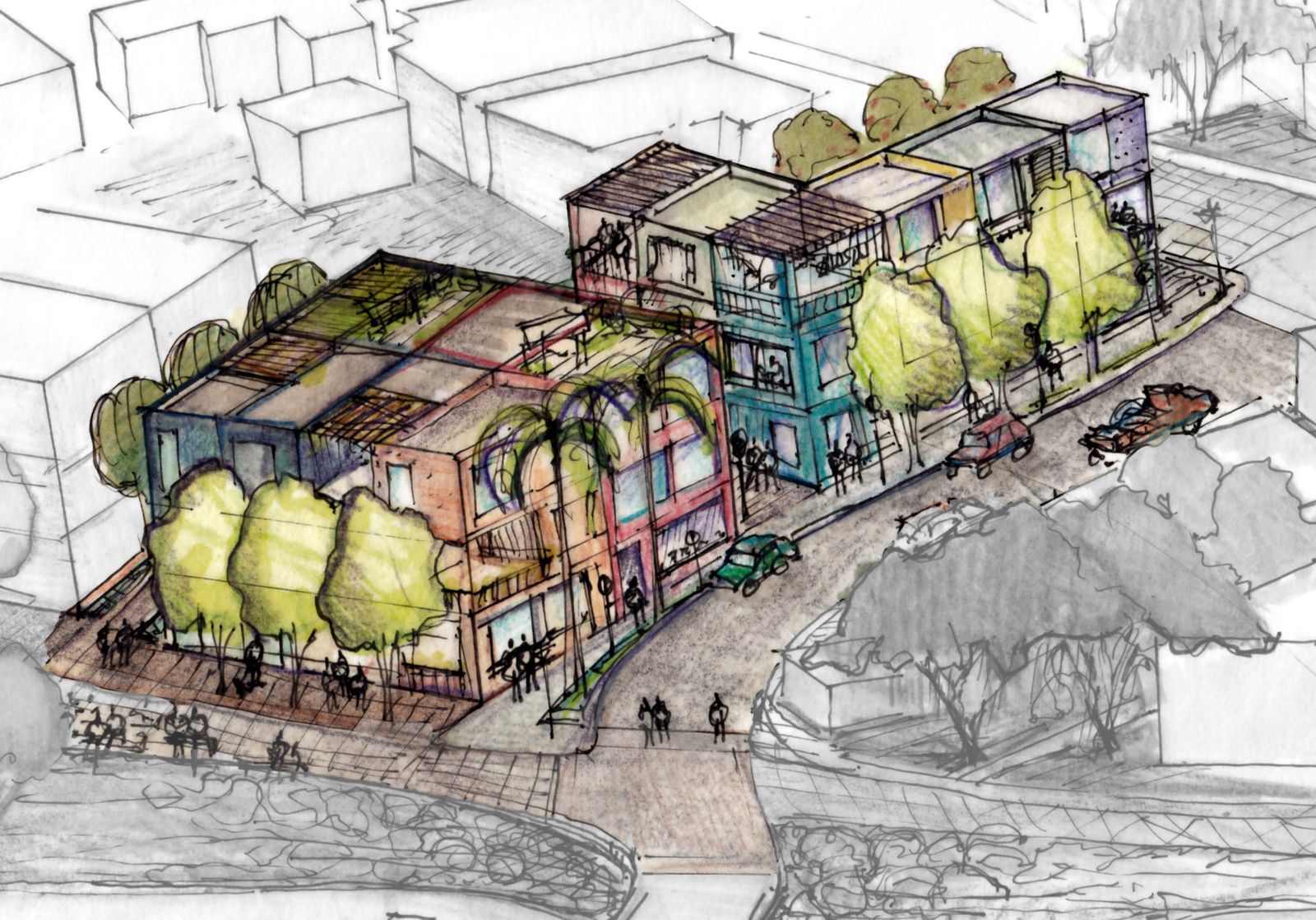 Housing beside the hub, sketch