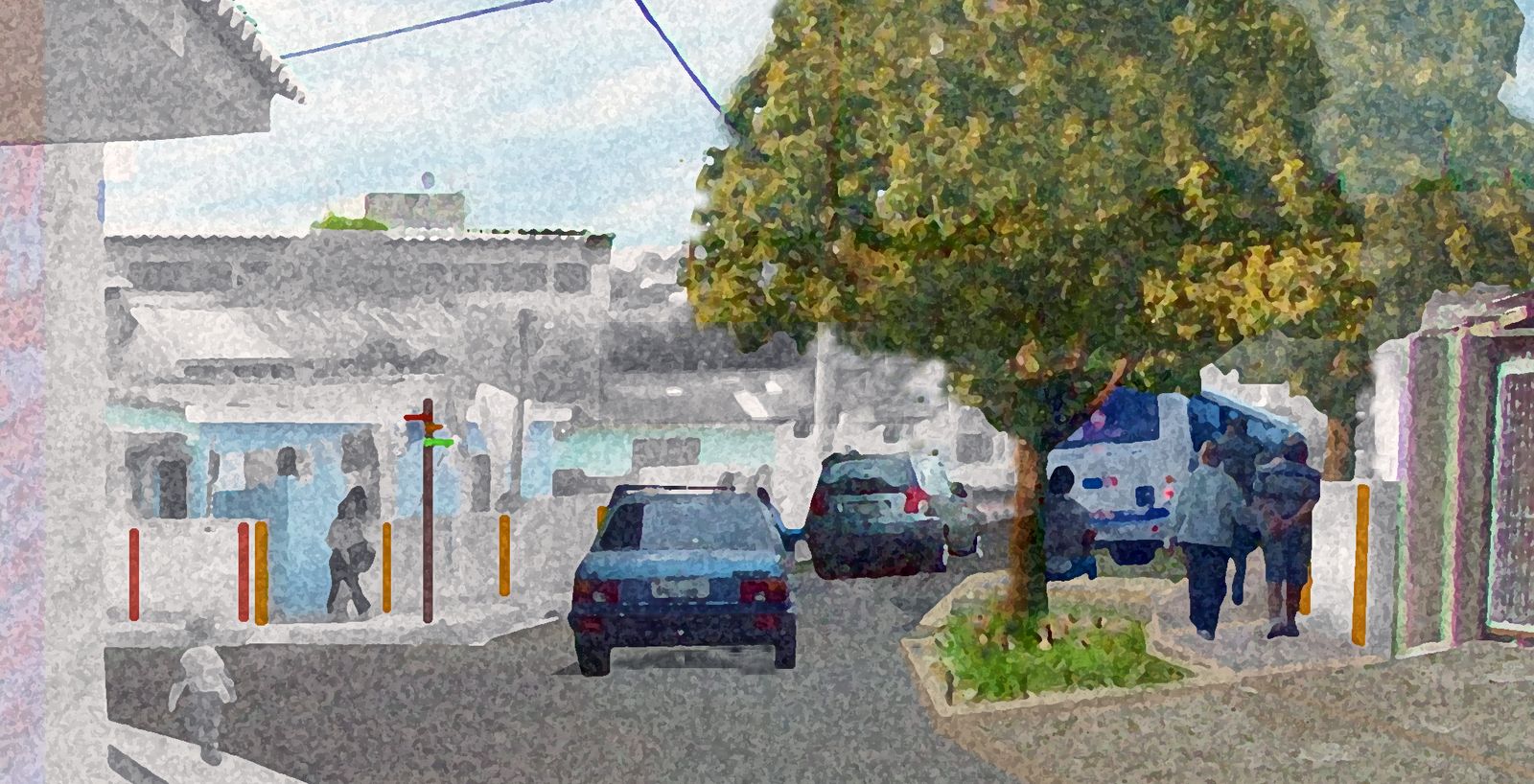 The main street, with trees and bioswales