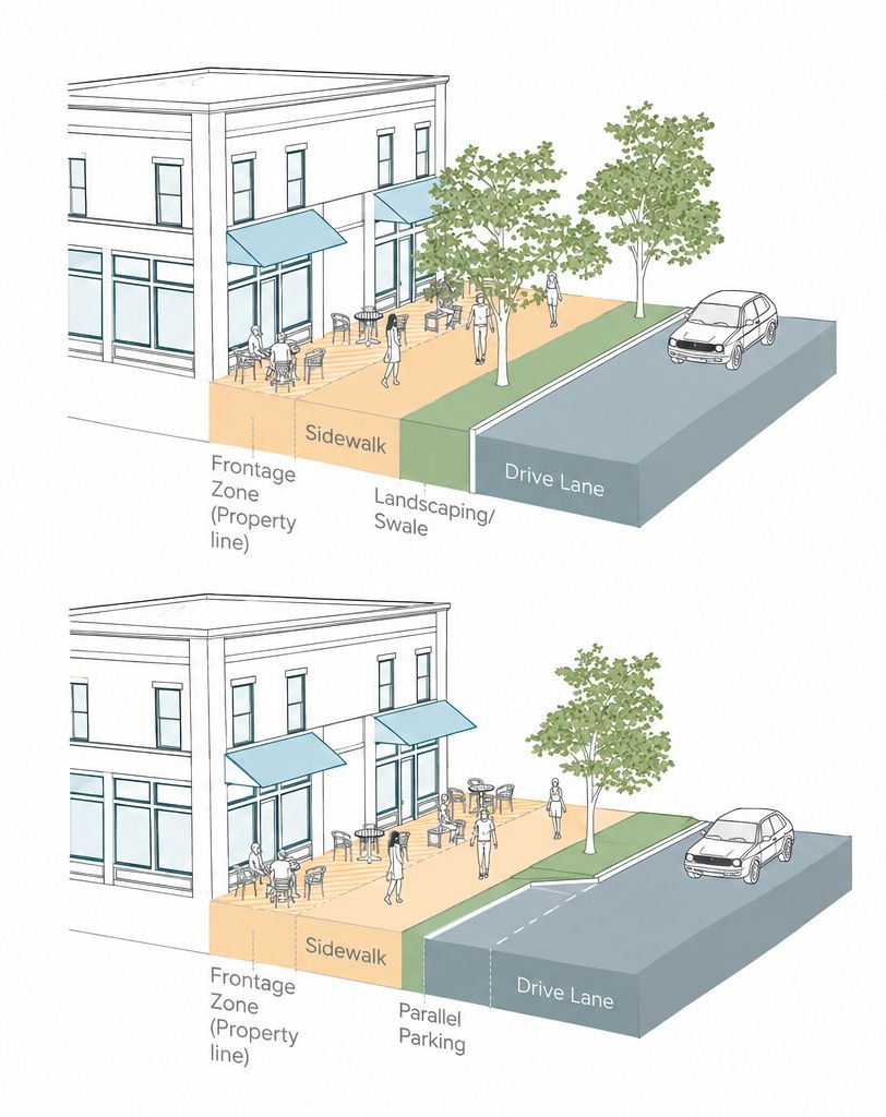 Frontage, sidewalk and planting zones