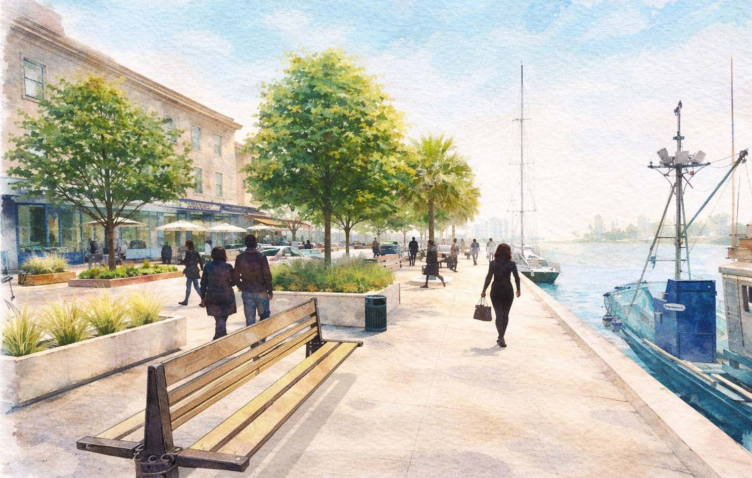 The docks, watercolour study of the sponge-boat waterfront